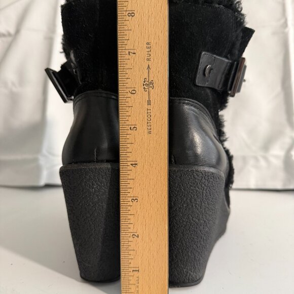 Tory Burch Black Suede Shearling Wedge Ankle Boots | Women’s 6 - Picture 14 of 15